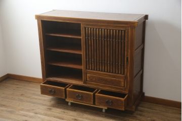 中古　高級品!!　ナラ材　上質な和の空間を演出するアンティーク調水屋箪笥サイドボード(食器棚、サイドキャビネット、茶箪笥、収納棚、戸棚)(R-078977)