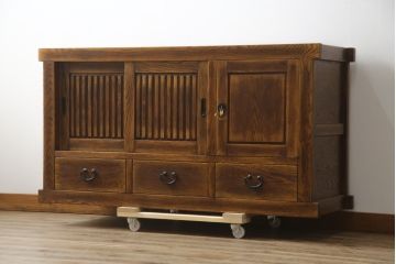 中古　高級品!!　ナラ材　上質な和の空間を演出するアンティーク調水屋箪笥サイドボード(食器棚、サイドキャビネット、茶箪笥、収納棚、戸棚)(R-078978)