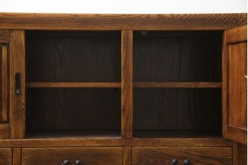 中古　高級品!!　ナラ材　上質な和の空間を演出するアンティーク調水屋箪笥サイドボード(食器棚、サイドキャビネット、茶箪笥、収納棚、戸棚)(R-078978)