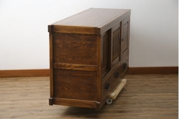 中古　高級品!!　ナラ材　上質な和の空間を演出するアンティーク調水屋箪笥サイドボード(食器棚、サイドキャビネット、茶箪笥、収納棚、戸棚)(R-078978)