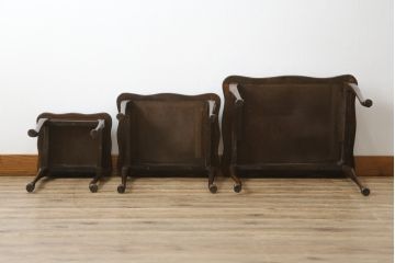 イギリスビンテージ　高級感あるレザートップのネストテーブル(ガラス天板付き、サイドテーブル、コーヒーテーブル、カフェテーブル、ヴィンテージ、英国)(R-078982)