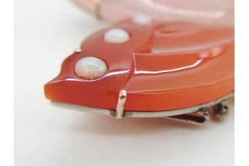 アンティーク　作家物　K10(10金)　瑪瑙(メノウ)　オパール　紅水晶(ローズクォーツ)　蝶　春の小　様々な宝石を使用した高級感ある帯留(ブローチ、帯留め、着物道具、和装小物、アクセサリー)(R-078988)　　