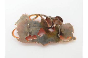 アンティーク　瓢箪　紅葉　彫刻　瑪瑙(メノウ)　素材の色彩を活かしたデザインが際立つ帯留(帯留め、赤瑪瑙?、着物道具、和装小物、アクセサリー)(R-078989)