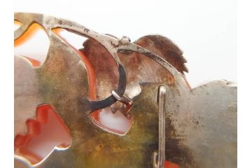 アンティーク　瓢箪　紅葉　彫刻　瑪瑙(メノウ)　素材の色彩を活かしたデザインが際立つ帯留(帯留め、赤瑪瑙?、着物道具、和装小物、アクセサリー)(R-078989)