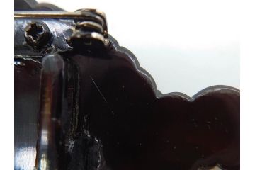 アンティーク　梅に扇　鼈甲(ベッコウ)　螺鈿　繊細な吉祥文様が魅力の帯留(帯留め、着物道具、和装小物、ブローチ、アクセサリー、扇子、べっ甲、ケース付き)(R-078992)