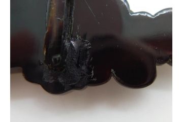 アンティーク　梅に扇　鼈甲(ベッコウ)　螺鈿　繊細な吉祥文様が魅力の帯留(帯留め、着物道具、和装小物、ブローチ、アクセサリー、扇子、べっ甲、ケース付き)(R-078992)