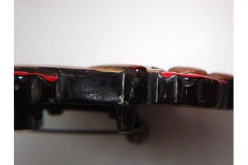 アンティーク　梅に扇　鼈甲(ベッコウ)　螺鈿　繊細な吉祥文様が魅力の帯留(帯留め、着物道具、和装小物、ブローチ、アクセサリー、扇子、べっ甲、ケース付き)(R-078992)
