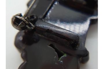 アンティーク　梅に扇　鼈甲(ベッコウ)　螺鈿　繊細な吉祥文様が魅力の帯留(帯留め、着物道具、和装小物、ブローチ、アクセサリー、扇子、べっ甲、ケース付き)(R-078992)