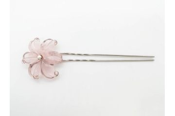 アンティーク　金蒔絵　螺鈿　紅水晶(ローズクォーツ)　テイストの違う花のデザインが楽しめる簪2本セット(花、フラワー、かんざし、和装小物、髪飾り、アクセサリー)(R-079002)