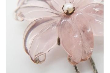 アンティーク　金蒔絵　螺鈿　紅水晶(ローズクォーツ)　テイストの違う花のデザインが楽しめる簪2本セット(花、フラワー、かんざし、和装小物、髪飾り、アクセサリー)(R-079002)