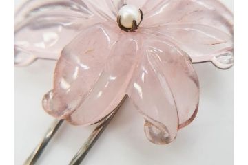 アンティーク　金蒔絵　螺鈿　紅水晶(ローズクォーツ)　テイストの違う花のデザインが楽しめる簪2本セット(花、フラワー、かんざし、和装小物、髪飾り、アクセサリー)(R-079002)