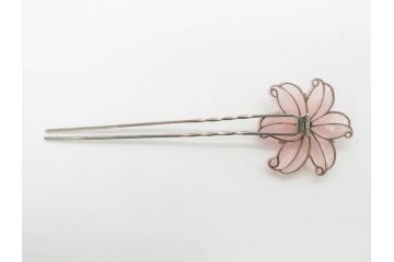 アンティーク　金蒔絵　螺鈿　紅水晶(ローズクォーツ)　テイストの違う花のデザインが楽しめる簪2本セット(花、フラワー、かんざし、和装小物、髪飾り、アクセサリー)(R-079002)
