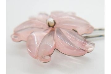 アンティーク　金蒔絵　螺鈿　紅水晶(ローズクォーツ)　テイストの違う花のデザインが楽しめる簪2本セット(花、フラワー、かんざし、和装小物、髪飾り、アクセサリー)(R-079002)