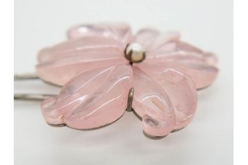 アンティーク　金蒔絵　螺鈿　紅水晶(ローズクォーツ)　テイストの違う花のデザインが楽しめる簪2本セット(花、フラワー、かんざし、和装小物、髪飾り、アクセサリー)(R-079002)