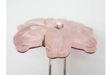 アンティーク　金蒔絵　螺鈿　紅水晶(ローズクォーツ)　テイストの違う花のデザインが楽しめる簪2本セット(花、フラワー、かんざし、和装小物、髪飾り、アクセサリー)(R-079002)