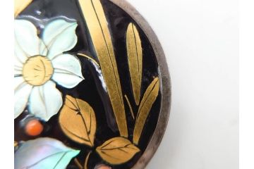 アンティーク　金蒔絵　螺鈿　紅水晶(ローズクォーツ)　テイストの違う花のデザインが楽しめる簪2本セット(花、フラワー、かんざし、和装小物、髪飾り、アクセサリー)(R-079002)