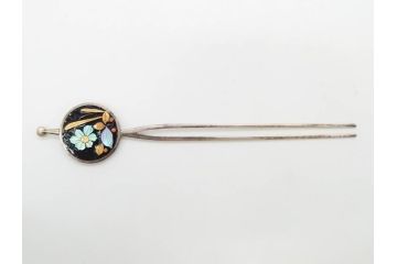 アンティーク　金蒔絵　螺鈿　紅水晶(ローズクォーツ)　テイストの違う花のデザインが楽しめる簪2本セット(花、フラワー、かんざし、和装小物、髪飾り、アクセサリー)(R-079002)