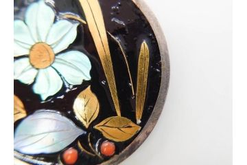 アンティーク　金蒔絵　螺鈿　紅水晶(ローズクォーツ)　テイストの違う花のデザインが楽しめる簪2本セット(花、フラワー、かんざし、和装小物、髪飾り、アクセサリー)(R-079002)