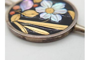 アンティーク　金蒔絵　螺鈿　紅水晶(ローズクォーツ)　テイストの違う花のデザインが楽しめる簪2本セット(花、フラワー、かんざし、和装小物、髪飾り、アクセサリー)(R-079002)