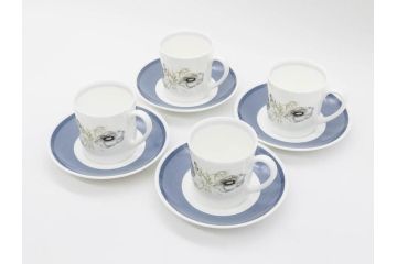 イギリス　WEDGWOOD(ウェッジウッド)　Susie Cooper(スージー・クーパー)　GLEN MIST(グレンミスト)　シックな色合いが魅力のカップ&ソーサー4客セット(花、フラワー、C&S、皿、磁器、洋食器、ボーンチャイナ、英国)(R-079004)