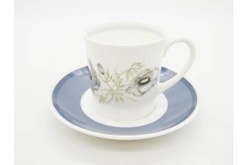 イギリス　WEDGWOOD(ウェッジウッド)　Susie Cooper(スージー・クーパー)　GLEN MIST(グレンミスト)　シックな色合いが魅力のカップ&ソーサー4客セット(花、フラワー、C&S、皿、磁器、洋食器、ボーンチャイナ、英国)(R-079004)