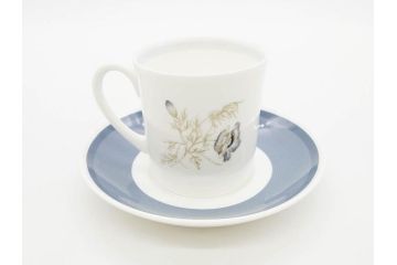 イギリス　WEDGWOOD(ウェッジウッド)　Susie Cooper(スージー・クーパー)　GLEN MIST(グレンミスト)　シックな色合いが魅力のカップ&ソーサー4客セット(花、フラワー、C&S、皿、磁器、洋食器、ボーンチャイナ、英国)(R-079004)