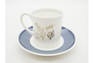 イギリス　WEDGWOOD(ウェッジウッド)　Susie Cooper(スージー・クーパー)　GLEN MIST(グレンミスト)　シックな色合いが魅力のカップ&ソーサー4客セット(花、フラワー、C&S、皿、磁器、洋食器、ボーンチャイナ、英国)(R-079004)