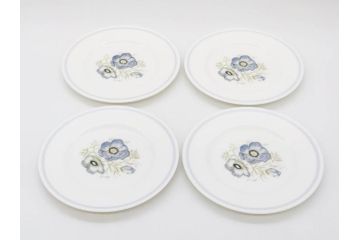 イギリス　WEDGWOOD(ウェッジウッド)　Susie Cooper(スージー・クーパー)　GLEN MIST(グレンミスト)　繊細に描写された花のデザインが印象的なプレート4枚セット(花、フラワー、中皿、磁器、洋食器、ボーンチャイナ、英国)(R-079008)