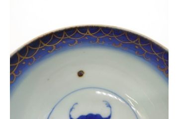 江戸〜明治期　古伊万里　こうもり　約11cm　3.6寸　繊細な絵付けに匠の技が感じられる蓋付き茶碗3客セット(花、蝙蝠、色絵染付、蓋茶碗、金彩、金襴手、器、どんぶり、陶器、和食器、三寸六分)(R-079010)