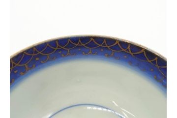 江戸〜明治期　古伊万里　こうもり　約11cm　3.5寸　鮮やかな色彩が魅力的な蓋付き茶碗5客セット(花、蝙蝠、色絵染付、蓋茶碗、金彩、金襴手、器、どんぶり、陶器、和食器、三寸五分)(R-079011)