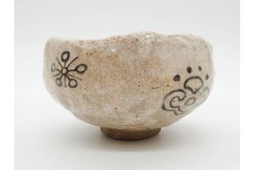 大正期　加藤春二　好五宝茶碗　約13cm　4.1寸　素朴で優しい味わいを感じる抹茶碗(葵窯、円能斎書付き、家元花押、瀬戸、茶道具、茶陶、和食器、共布、共箱付き、四寸一分)(R-079012)