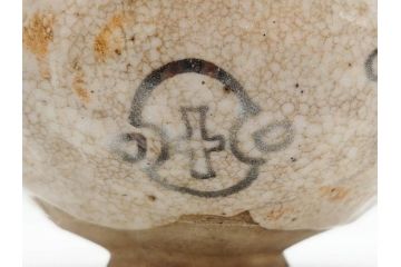 大正期　加藤春二　好五宝茶碗　約13cm　4.1寸　素朴で優しい味わいを感じる抹茶碗(葵窯、円能斎書付き、家元花押、瀬戸、茶道具、茶陶、和食器、共布、共箱付き、四寸一分)(R-079012)