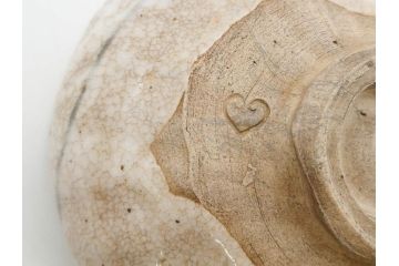 大正期　加藤春二　好五宝茶碗　約13cm　4.1寸　素朴で優しい味わいを感じる抹茶碗(葵窯、円能斎書付き、家元花押、瀬戸、茶道具、茶陶、和食器、共布、共箱付き、四寸一分)(R-079012)