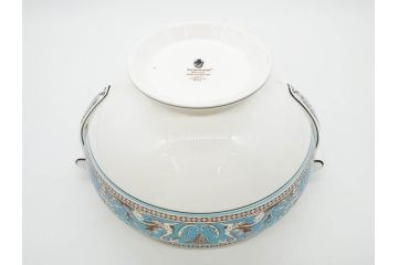 イギリス　WEDGWOOD(ウェッジウッド)　FLORENTINE TURQUOISE(フロレンティーン ターコイズ)　クラシックなデザインの気品あふれるチュリーン(グロテスク文様、フルーツ、果物、チューリン、スープボウル、ふかひれ皿、ポット、蓋付き、洋食器、英国)(R-079013)