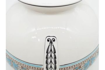 イギリス　WEDGWOOD(ウェッジウッド)　FLORENTINE TURQUOISE(フロレンティーン ターコイズ)　クラシックなデザインの気品あふれるチュリーン(グロテスク文様、フルーツ、果物、チューリン、スープボウル、ふかひれ皿、ポット、蓋付き、洋食器、英国)(R-079013)