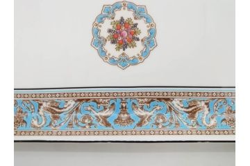 イギリス　WEDGWOOD(ウェッジウッド)　FLORENTINE TURQUOISE(フロレンティーン ターコイズ)　重厚感のあるデザインが魅力のオーバルプレート・サンドイッチトレー2枚セット(グロテスク文様、フルーツ、果物、お盆、トレイ、皿、スクエアプレート、洋食器、英国)(R-079014)