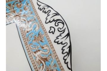 イギリス　WEDGWOOD(ウェッジウッド)　FLORENTINE TURQUOISE(フロレンティーン ターコイズ)　重厚感のあるデザインが魅力のオーバルプレート・サンドイッチトレー2枚セット(グロテスク文様、フルーツ、果物、お盆、トレイ、皿、スクエアプレート、洋食器、英国)(R-079014)