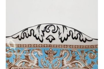 イギリス　WEDGWOOD(ウェッジウッド)　FLORENTINE TURQUOISE(フロレンティーン ターコイズ)　重厚感のあるデザインが魅力のオーバルプレート・サンドイッチトレー2枚セット(グロテスク文様、フルーツ、果物、お盆、トレイ、皿、スクエアプレート、洋食器、英国)(R-079014)
