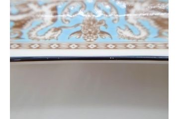 イギリス　WEDGWOOD(ウェッジウッド)　FLORENTINE TURQUOISE(フロレンティーン ターコイズ)　重厚感のあるデザインが魅力のオーバルプレート・サンドイッチトレー2枚セット(グロテスク文様、フルーツ、果物、お盆、トレイ、皿、スクエアプレート、洋食器、英国)(R-079014)