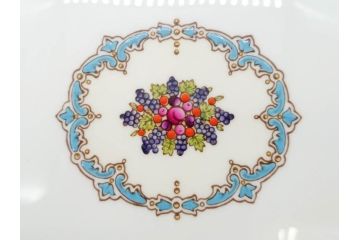 イギリス　WEDGWOOD(ウェッジウッド)　FLORENTINE TURQUOISE(フロレンティーン ターコイズ)　重厚感のあるデザインが魅力のオーバルプレート・サンドイッチトレー2枚セット(グロテスク文様、フルーツ、果物、お盆、トレイ、皿、スクエアプレート、洋食器、英国)(R-079014)