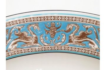 イギリス　WEDGWOOD(ウェッジウッド)　FLORENTINE TURQUOISE(フロレンティーン ターコイズ)　重厚感のあるデザインが魅力のオーバルプレート・サンドイッチトレー2枚セット(グロテスク文様、フルーツ、果物、お盆、トレイ、皿、スクエアプレート、洋食器、英国)(R-079014)