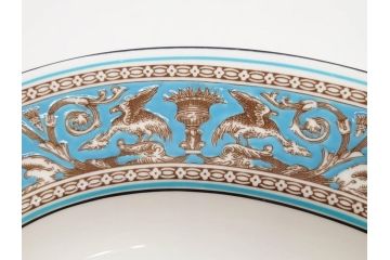 イギリス　WEDGWOOD(ウェッジウッド)　FLORENTINE TURQUOISE(フロレンティーン ターコイズ)　重厚感のあるデザインが魅力のオーバルプレート・サンドイッチトレー2枚セット(グロテスク文様、フルーツ、果物、お盆、トレイ、皿、スクエアプレート、洋食器、英国)(R-079014)