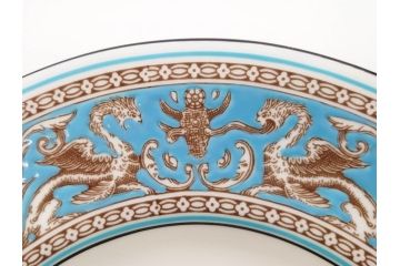 イギリス　WEDGWOOD(ウェッジウッド)　FLORENTINE TURQUOISE(フロレンティーン ターコイズ)　重厚感のあるデザインが魅力のオーバルプレート・サンドイッチトレー2枚セット(グロテスク文様、フルーツ、果物、お盆、トレイ、皿、スクエアプレート、洋食器、英国)(R-079014)