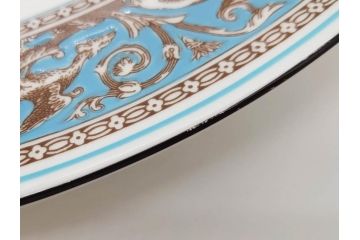 イギリス　WEDGWOOD(ウェッジウッド)　FLORENTINE TURQUOISE(フロレンティーン ターコイズ)　重厚感のあるデザインが魅力のオーバルプレート・サンドイッチトレー2枚セット(グロテスク文様、フルーツ、果物、お盆、トレイ、皿、スクエアプレート、洋食器、英国)(R-079014)