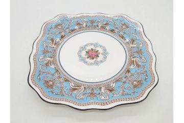 イギリス　WEDGWOOD(ウェッジウッド)　FLORENTINE TURQUOISE(フロレンティーン ターコイズ)　フォーマルで食卓が華やぐスーププレート2枚&スクエアプレート1枚セット(グロテスク文様、フルーツ、果物、スープ皿、変形皿、洋食器、英国)(R-079015)