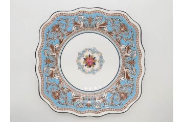 イギリス　WEDGWOOD(ウェッジウッド)　FLORENTINE TURQUOISE(フロレンティーン ターコイズ)　フォーマルで食卓が華やぐスーププレート2枚&スクエアプレート1枚セット(グロテスク文様、フルーツ、果物、スープ皿、変形皿、洋食器、英国)(R-079015)