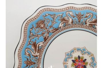 イギリス　WEDGWOOD(ウェッジウッド)　FLORENTINE TURQUOISE(フロレンティーン ターコイズ)　フォーマルで食卓が華やぐスーププレート2枚&スクエアプレート1枚セット(グロテスク文様、フルーツ、果物、スープ皿、変形皿、洋食器、英国)(R-079015)