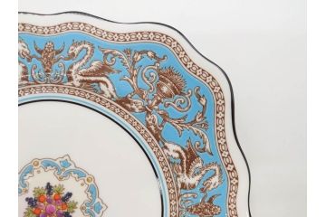 イギリス　WEDGWOOD(ウェッジウッド)　FLORENTINE TURQUOISE(フロレンティーン ターコイズ)　フォーマルで食卓が華やぐスーププレート2枚&スクエアプレート1枚セット(グロテスク文様、フルーツ、果物、スープ皿、変形皿、洋食器、英国)(R-079015)