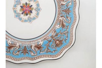 イギリス　WEDGWOOD(ウェッジウッド)　FLORENTINE TURQUOISE(フロレンティーン ターコイズ)　フォーマルで食卓が華やぐスーププレート2枚&スクエアプレート1枚セット(グロテスク文様、フルーツ、果物、スープ皿、変形皿、洋食器、英国)(R-079015)