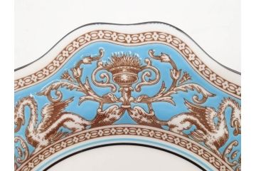 イギリス　WEDGWOOD(ウェッジウッド)　FLORENTINE TURQUOISE(フロレンティーン ターコイズ)　フォーマルで食卓が華やぐスーププレート2枚&スクエアプレート1枚セット(グロテスク文様、フルーツ、果物、スープ皿、変形皿、洋食器、英国)(R-079015)